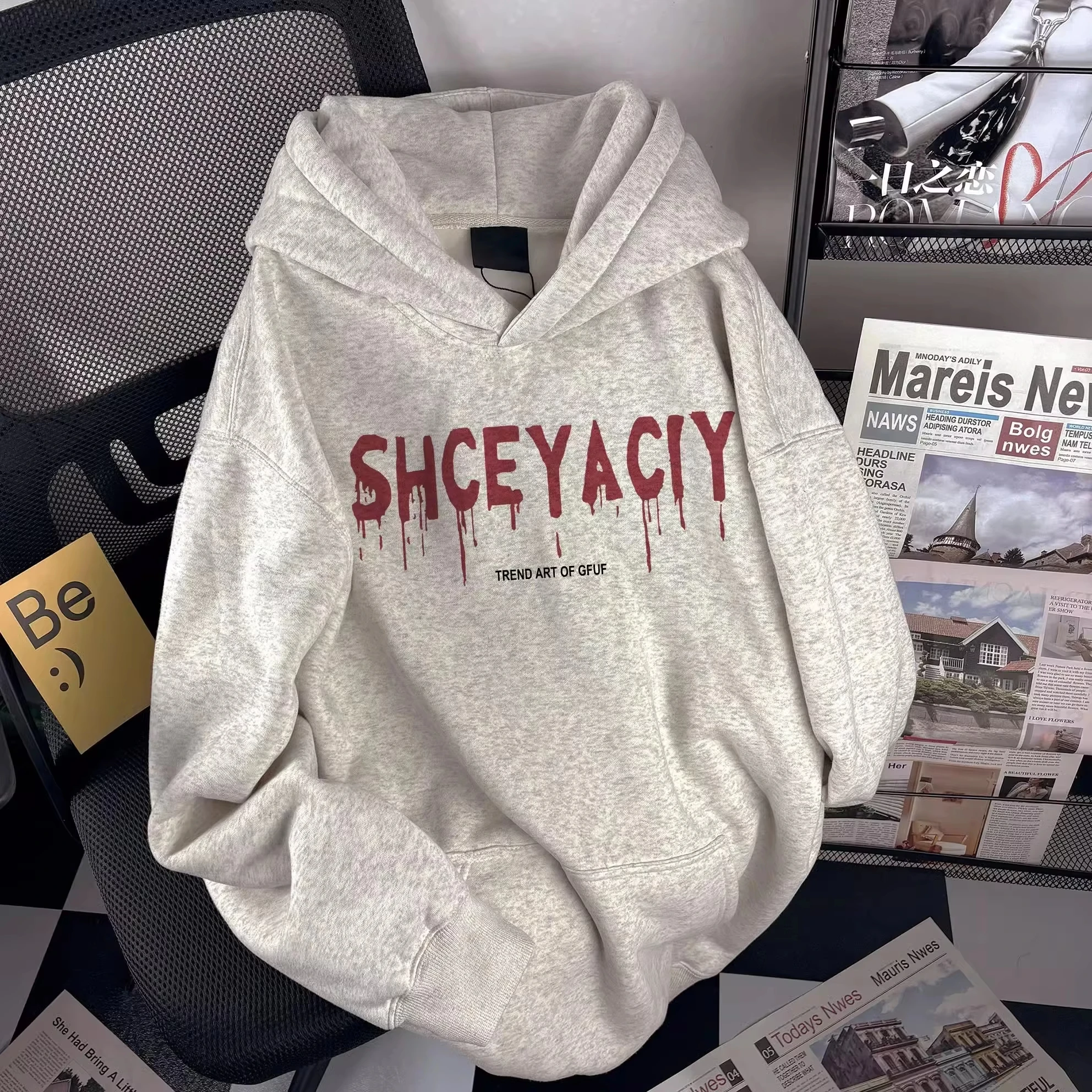 

American Street Spider Print Hoodie Men Women Autumn Winter 2025New Cotton O-Neck Plush Pullover Loose Y2K Top Warm Men Clothing
