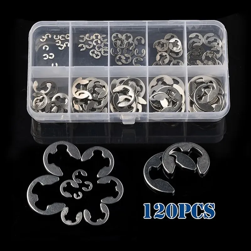 

120pcs 1.5/2/3/4/5/6/7/8/9/10mm Stainless Steel E-clips Ring Snap Retaining Circlip Kit E Type Clip Washers Assortment Kit