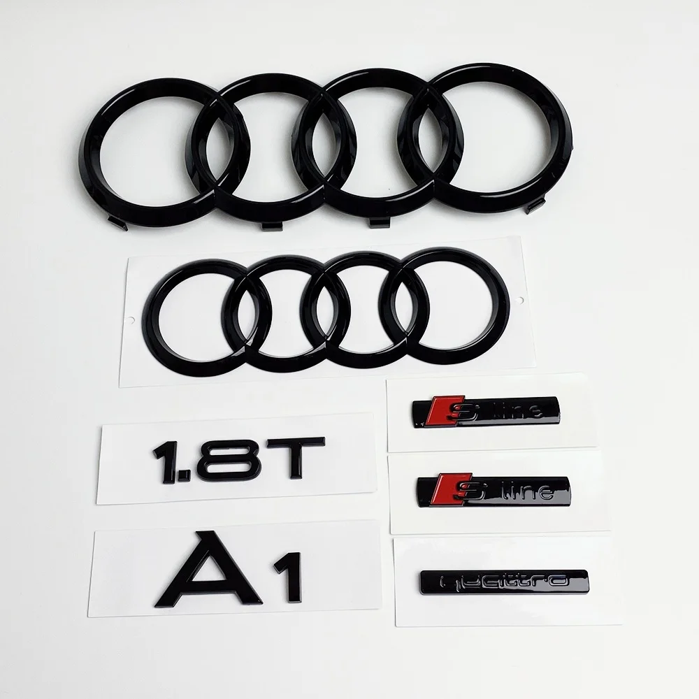 

Audi A1 New And Old Models 4Ring Logo ABS Black Car Hood Front Grill Rear Trunk Emblem Sticker A1 Mark Quarrto 1.8T Sline Emblem