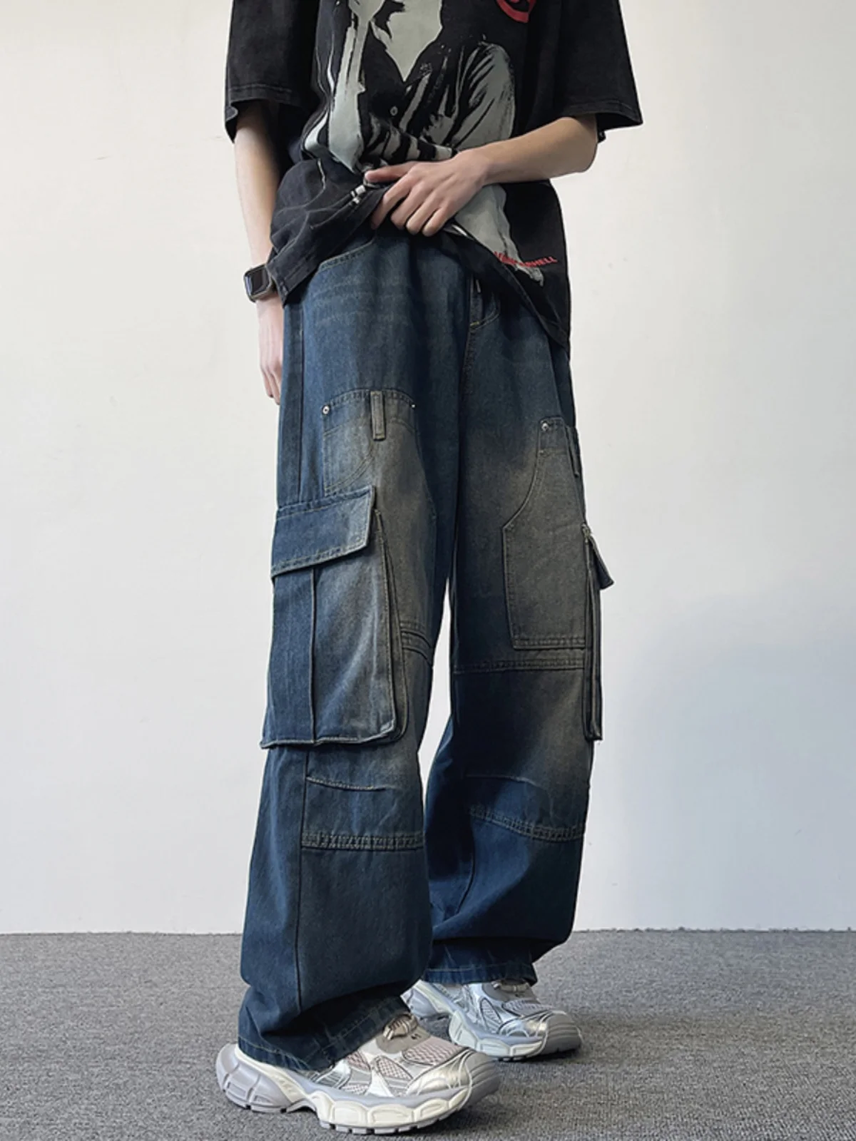 

Американские ретро-джинсы для мужчин: весенне-осенние свободные широкие брюки прямого кроя в молодежном стиле