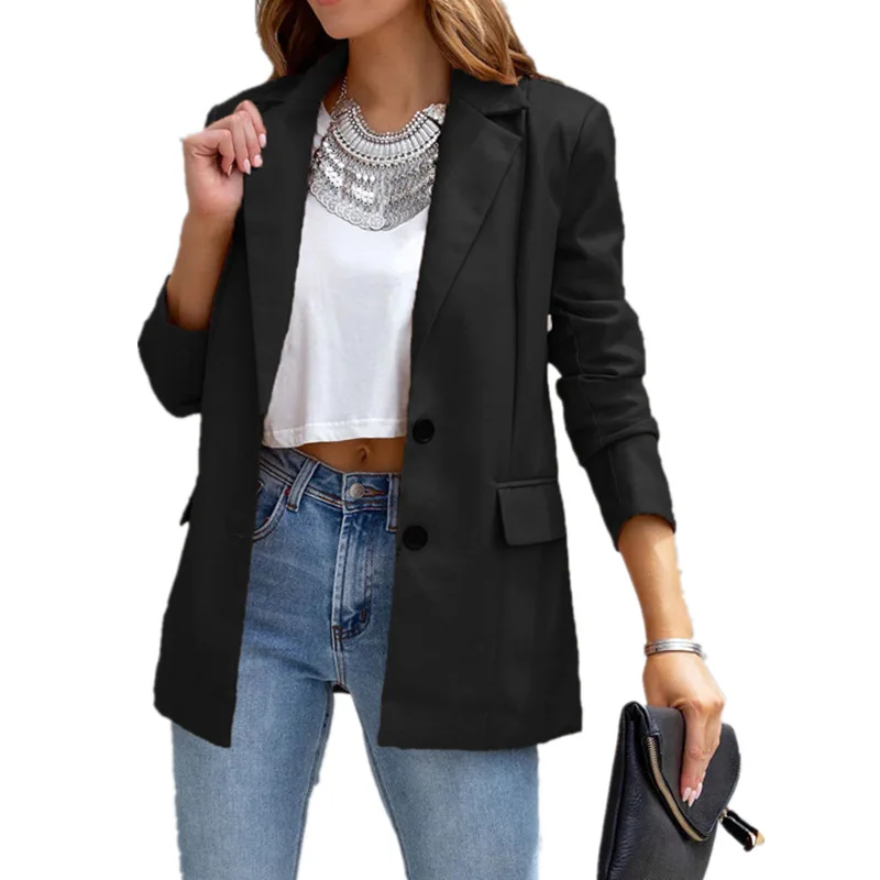 new in outwears pu coat 2025 Faux leather jacket Autumn winter women double pocket long sleeve turn-down single breasted blazer