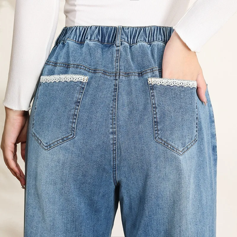 Femmes jambe large jean 7XL 9XL droit étiré grande taille filles mode dame taille haute femme surdimensionné Denim pantalon pantalon