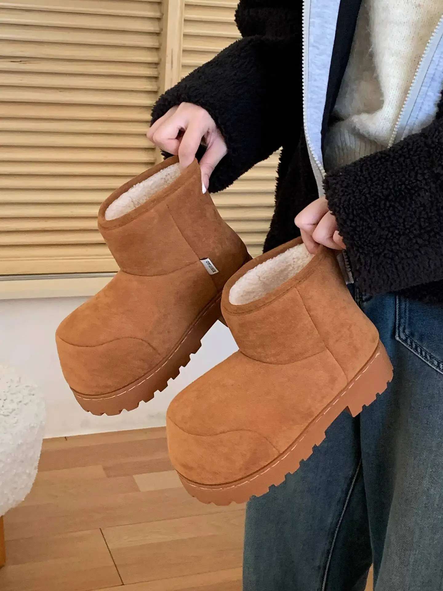 

Women's Winter Cute Big Toe Snow Boots Thick Sole Fleece Lined Thickened Cotton Ankle Boots Non Slip Warm Shoes