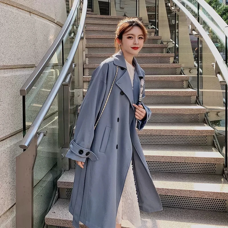 

2023 Spring Autumn Trench Coats Women's Clothing medium Long Korean Double-breasted Windbreaker Coats JP750