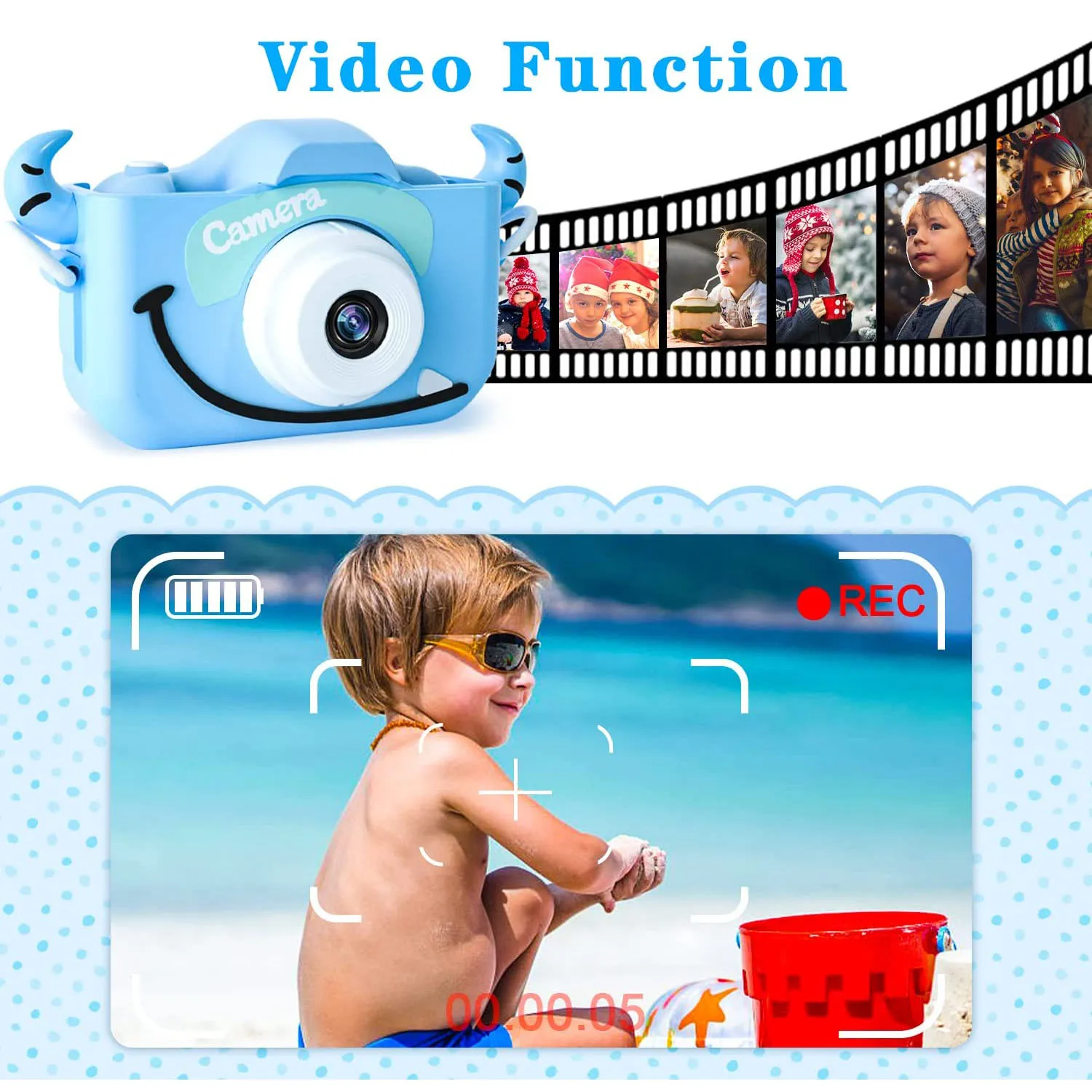 Cámara de juguete para niños y niñas de 3 a 12 años, cámara digital HD 1080P para niños pequeños, cámara selfie, tarjeta SD de 32 GB azul