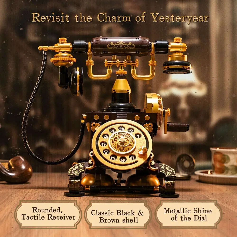 Vintage DIY Telephone Kit for Adults: Realistic Retro Phone Building Blocks, Unique Home Decor, Perfect Gift for Collectors & Ho