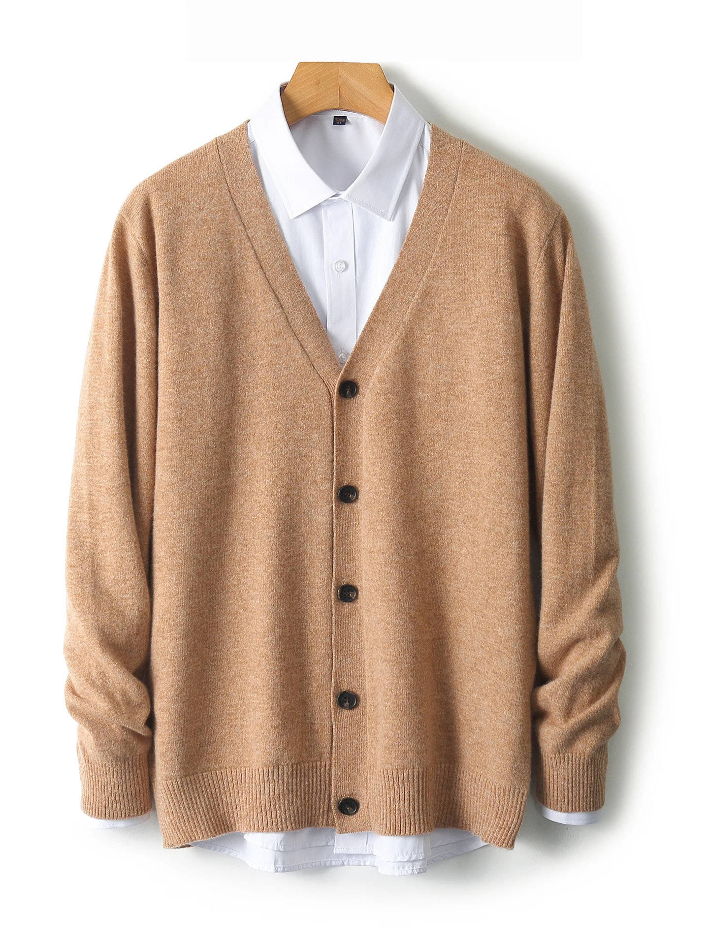 Smart Casual Autumn Winter Man Sweater Basic 100% Merino Wool Knitted Cardigan Long Sleeve Clothing Tops Cashmere Men Outerwear