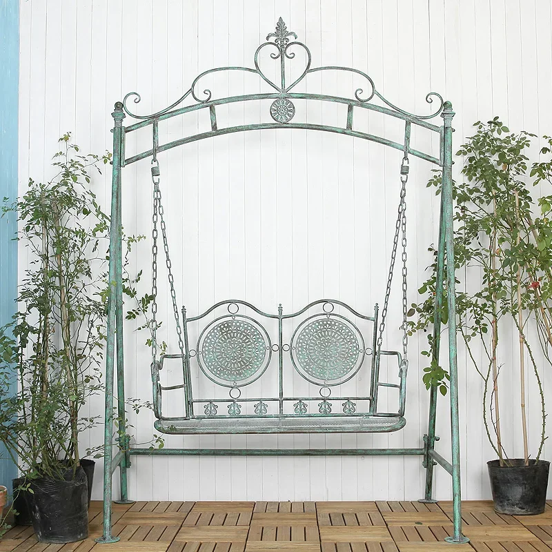 

American country retro wrought iron double swing, outdoor courtyard terrace garden model room B & B strong swing