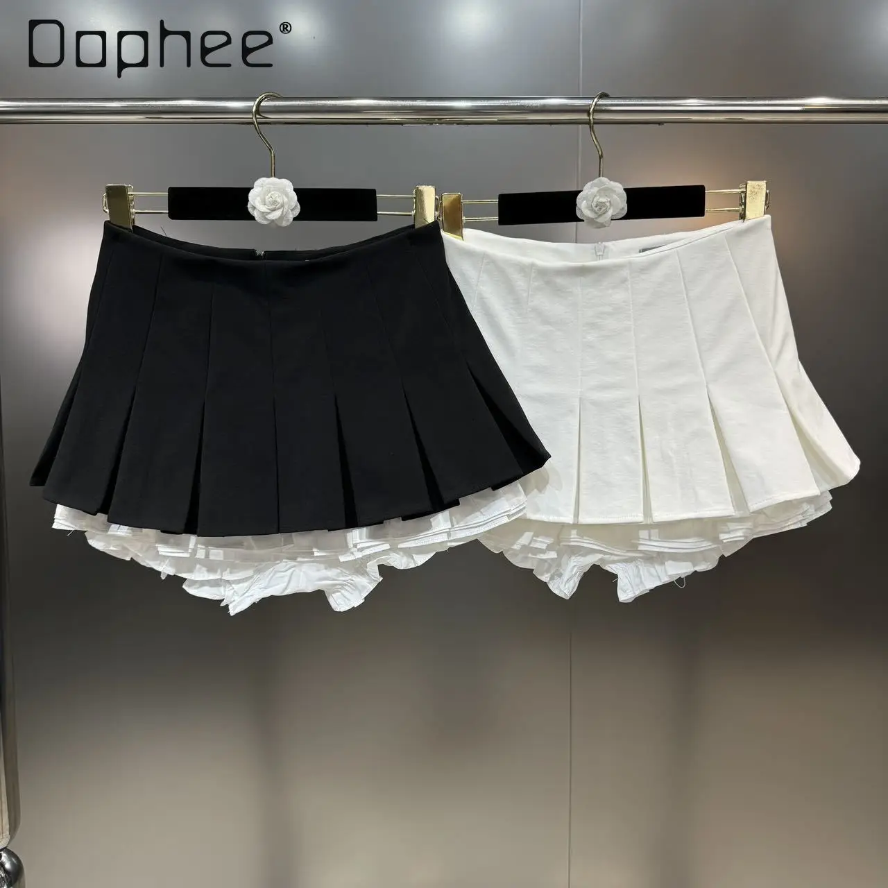 

Sweet Pleated Pantskirt Female Spring and Summer 2024 New Elegant All-Matching Stitching Fake Two-Piece A- Line Skirts for Women