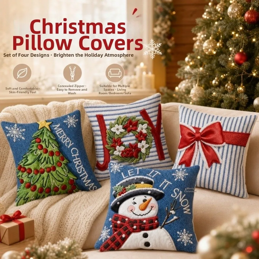 Cartoon Christmas Pillow Covers Flat Printing Snowman Holiday Cushion Cover 45*45 cm Santa Claus Throw Cushion Case New Year
