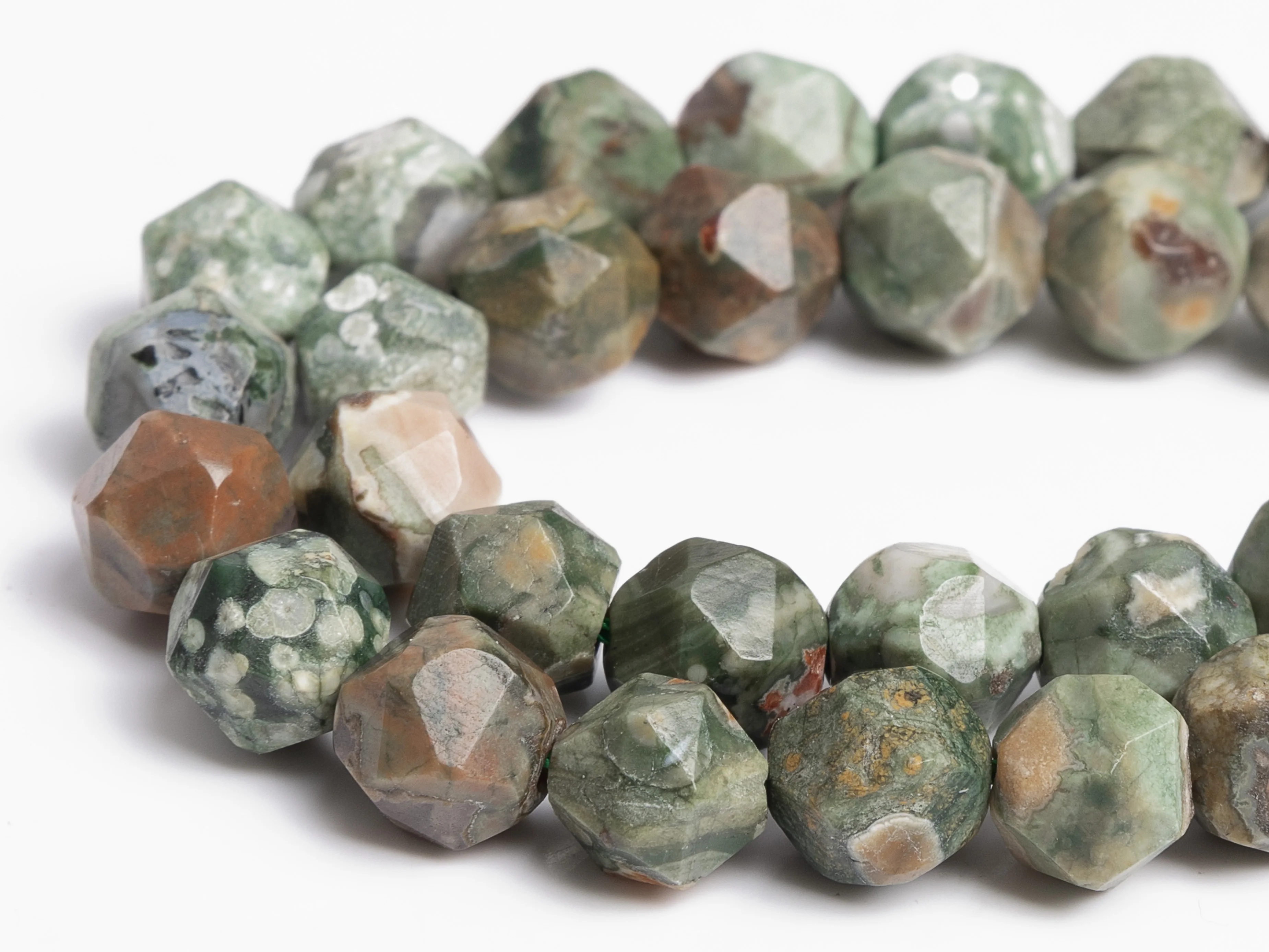 6 8 MM Rainforest Rhyolite Star Cut Faceted Stone Grade AAA Genuine Natural Loose Beads DIY Handmade Bag for Jewelry Making