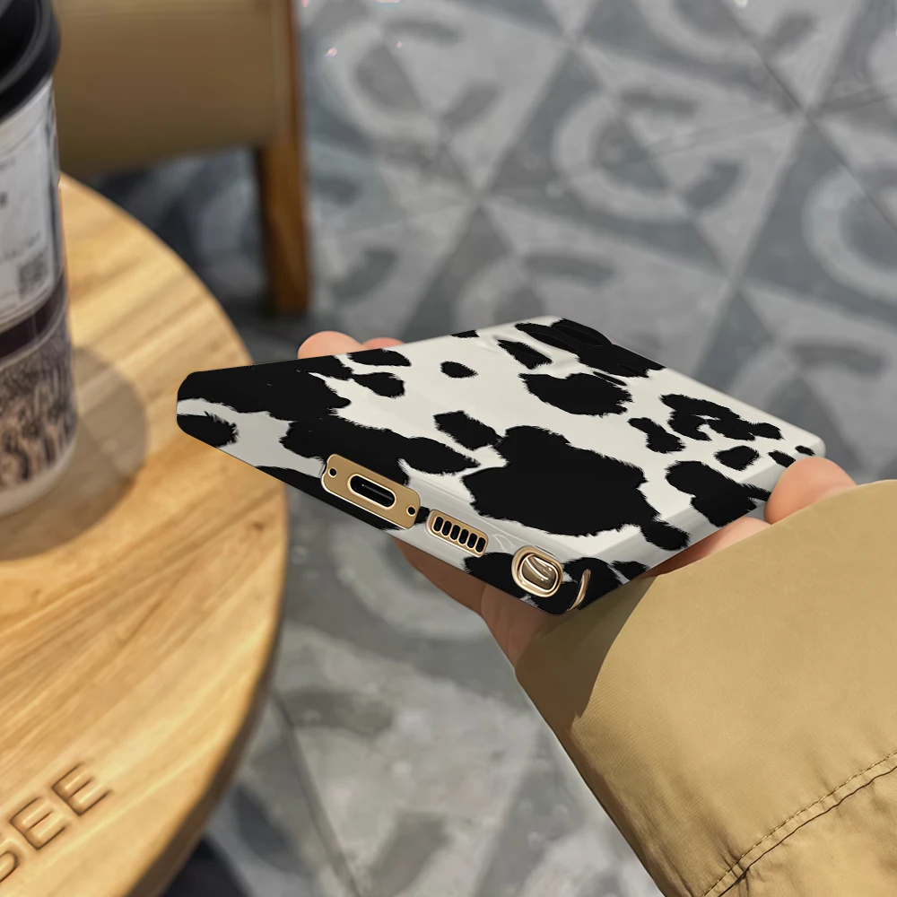 Timeless Black & White Cow Print Phone Case for Samsung Galaxy S25 Ultra S24 S23 Ultra Plus Glossy Double-layer Back Cover