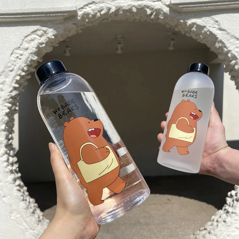 1000ml Cutest Water Bottle Panda Bear Frosted Glasses with Lid and Straw Cartoon Bottle Leak-Proof Drinks Protein Shaker