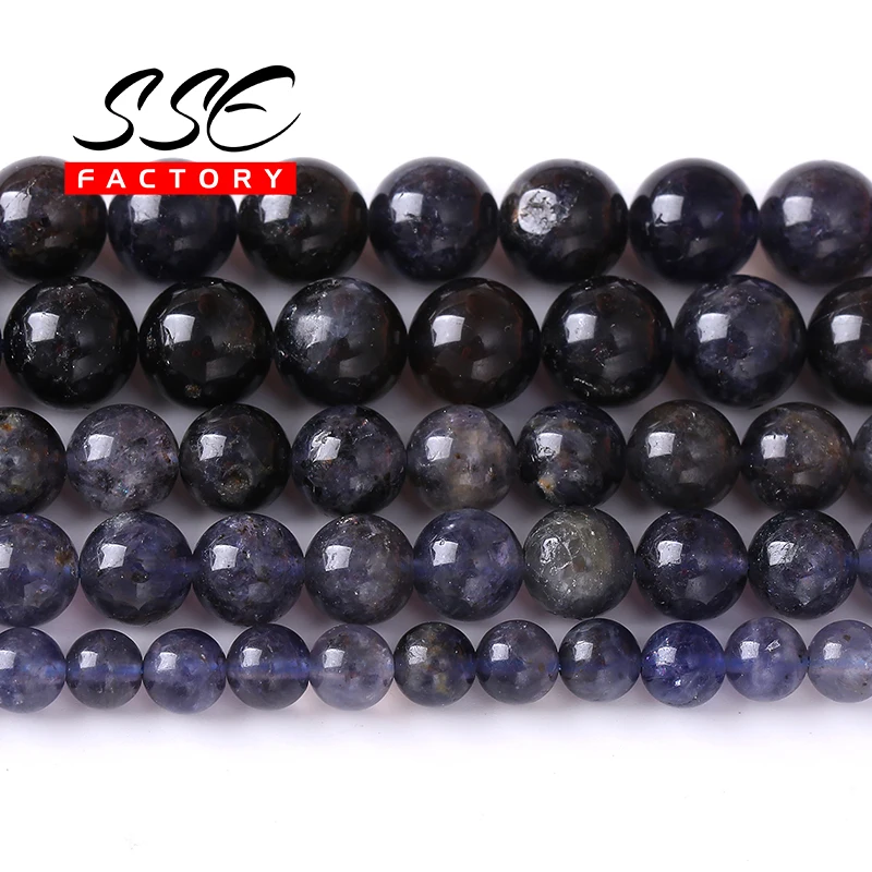 100% Natural Cordierite Beads Round Loose Spacer Stone Beads For Jewelry Making Diy Bracelets Necklaces Accessories 6 8 10mm 15