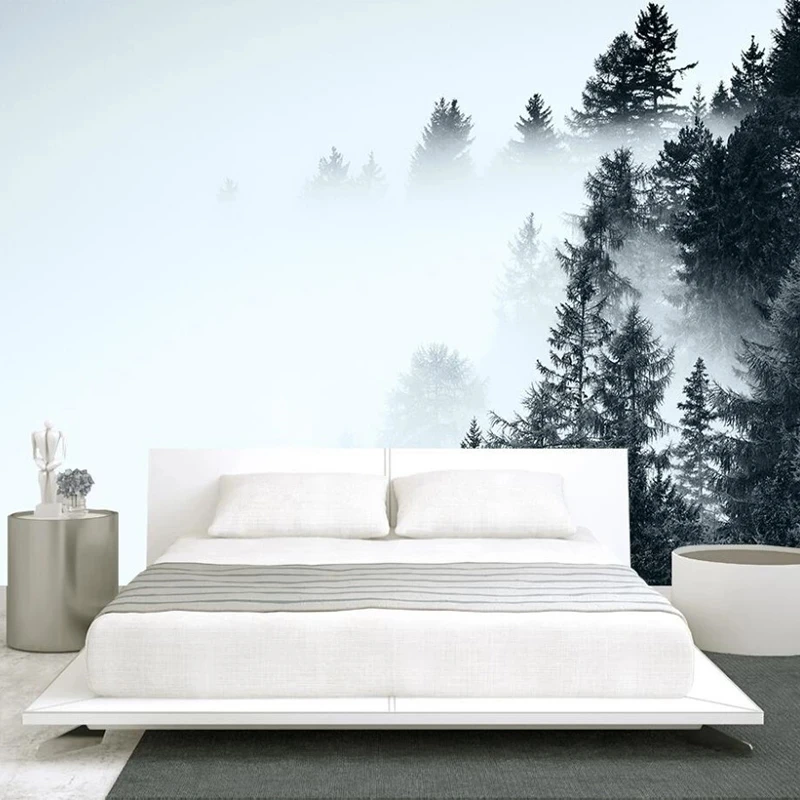 Customized Mural Wallpaper Retro Artistic Forest Fog Mountain tree Living room sofa TV background wall bedroom restaurant study