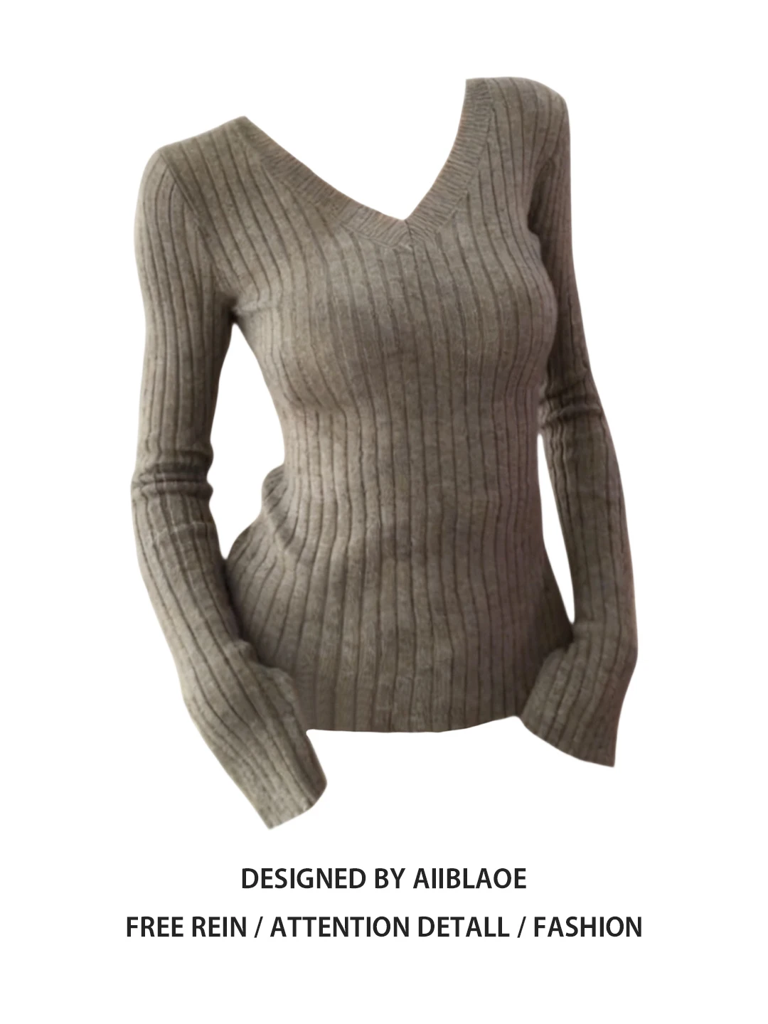 

Женский корейский трикотажный топ больших размеров с V-образным вырезом и длинными рукавами, утягивающий, в полоску, для весны и осени