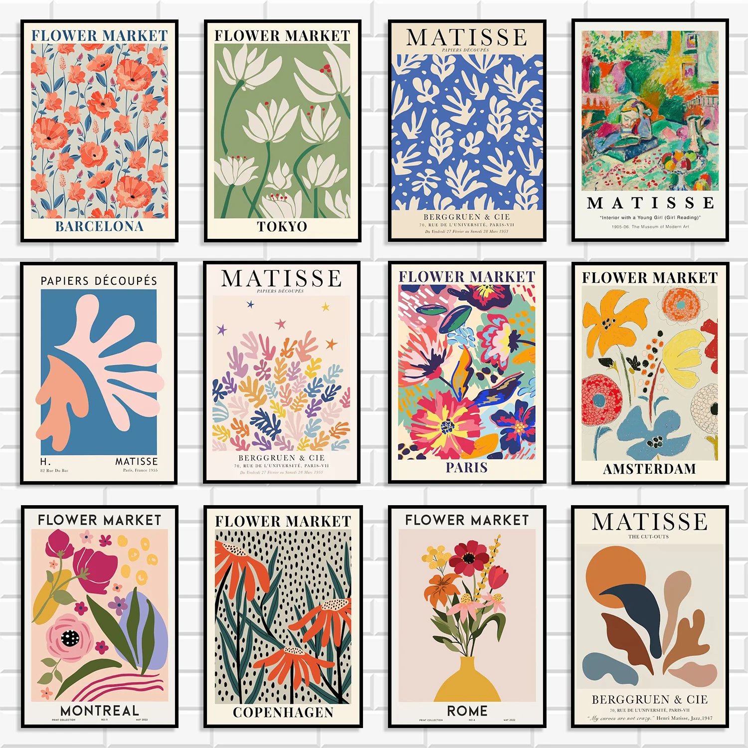 Modern Matisse Inspired & Flower Market Art Print Collection Colorful Abstract Floral Canvas Posters Boho Aesthetic Wall Decor