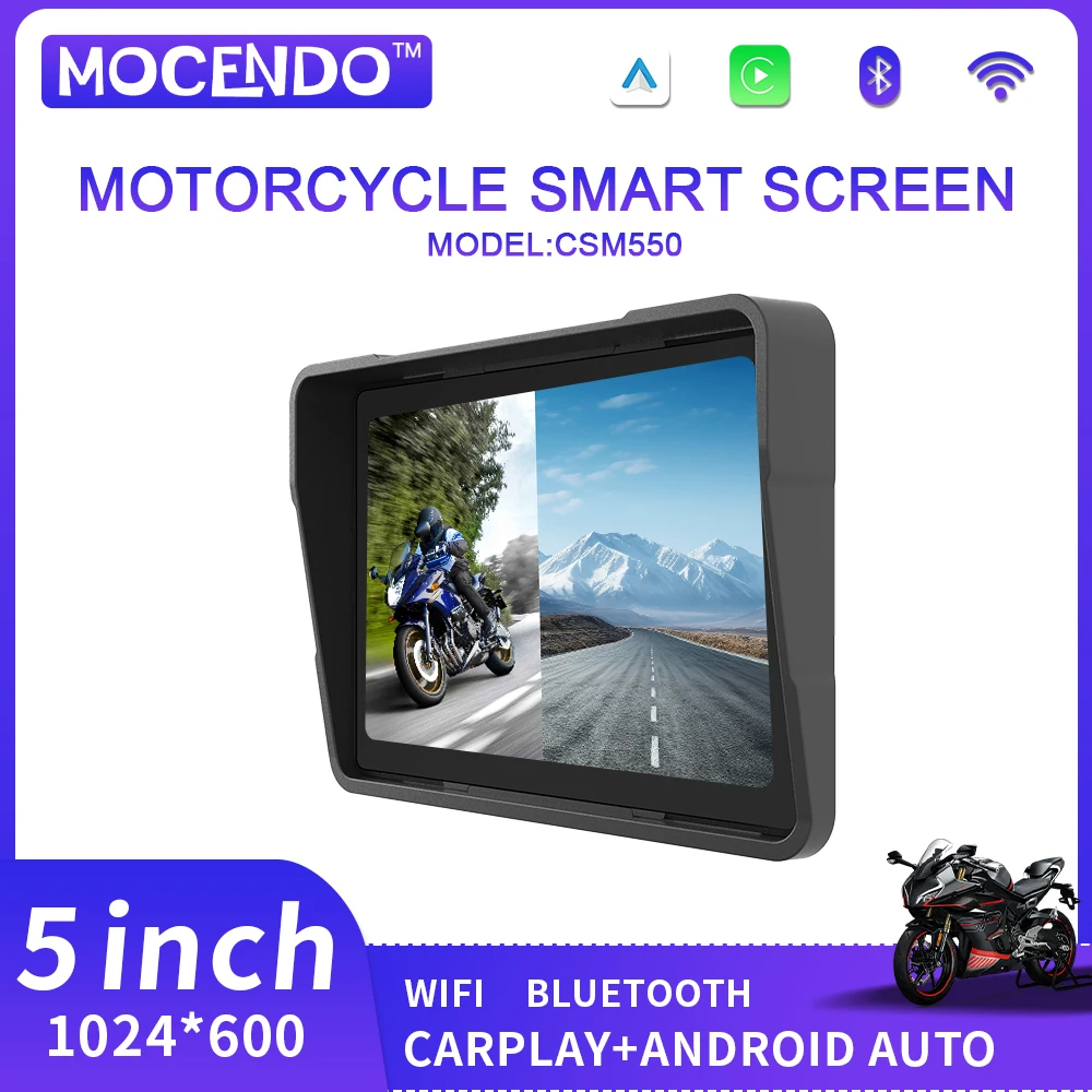 

5" Portable Digital Motorcycle Dashboard GPS Navigation Display Screen TPMS Monitor Wireless CarPlay Moto Android Auto