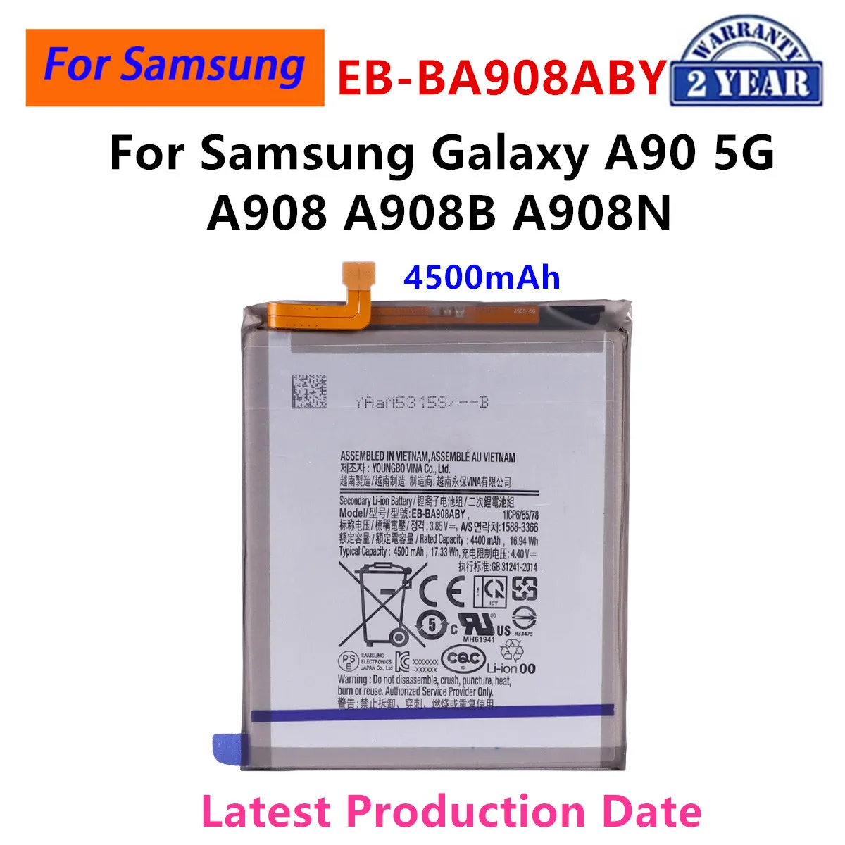 Brand New EB-BA908ABY 4500mAh High Quality Replacement  Battery For Samsung Galaxy A90 5G A908 A908B A908N Mobile Phone