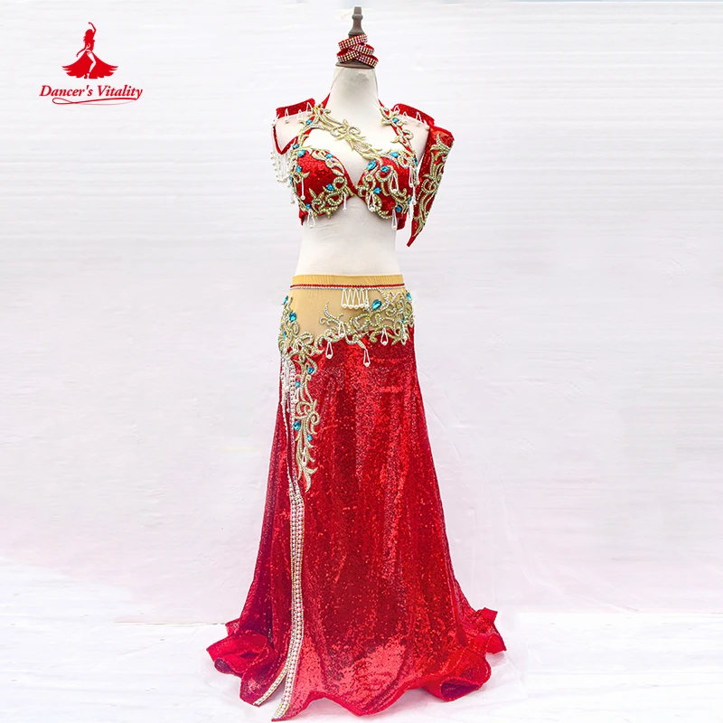 Trajes de Dança do Ventre Personalizados para Mulheres, Traje de Competição Bellydance, Alto Grau Dança Oriental Sequins Performance Roupas para Crianças