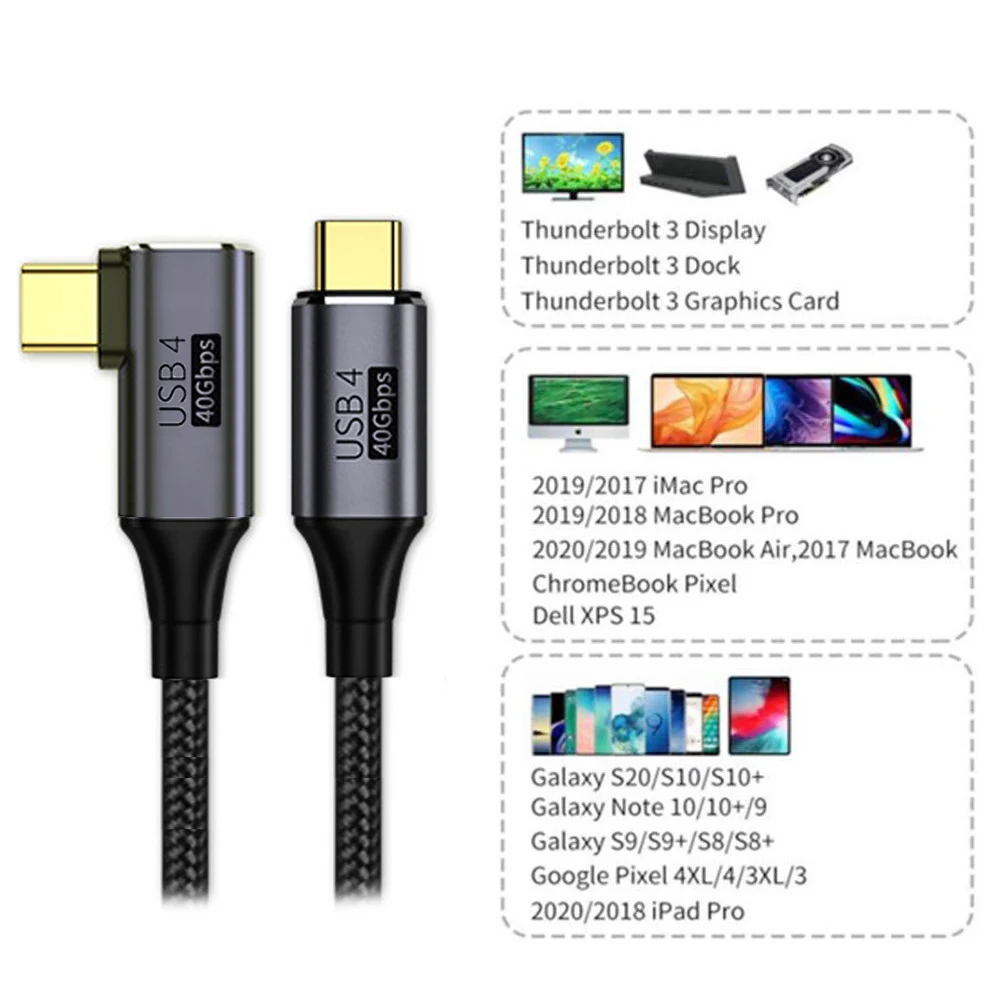 Jimier Angled USB4 USB-C TYPE-C Cable 40Gbps with 100W Charging USB 4.0 Compatible with TB3/4 8K@60Hz 5K@60Hz