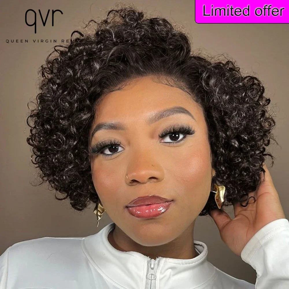 

Короткий вьющийся парик Боб - 13x6x2 Человеческие волосы на кружеве спереди - Стрижка пикси Глубокая волна Предварительно выщипанная линия волос Готов к ношению