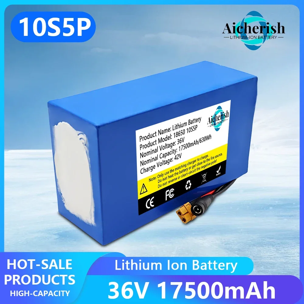 

10S5P 36V 17500mAh 18650 Lithium Ion Battery Pack with Charger,for Modified Bicycle Scooter Electric Vehicle 36V Battery