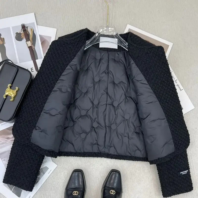 Chic Fleece-Filled Liner Jacket Women\'s Outwear 2024 Autumn Winter New Fashion Loose Casual French Tweed Coat Short Tops