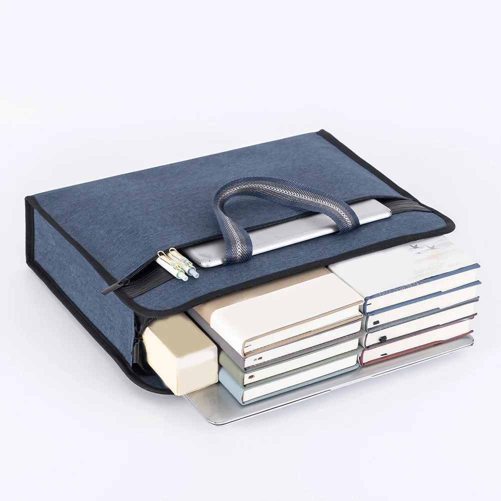 지퍼 문서 파우치 블랙 다층 파일 정리함 비즈니스 여행 문서 홀더 휴대용 파일 보관 토트백