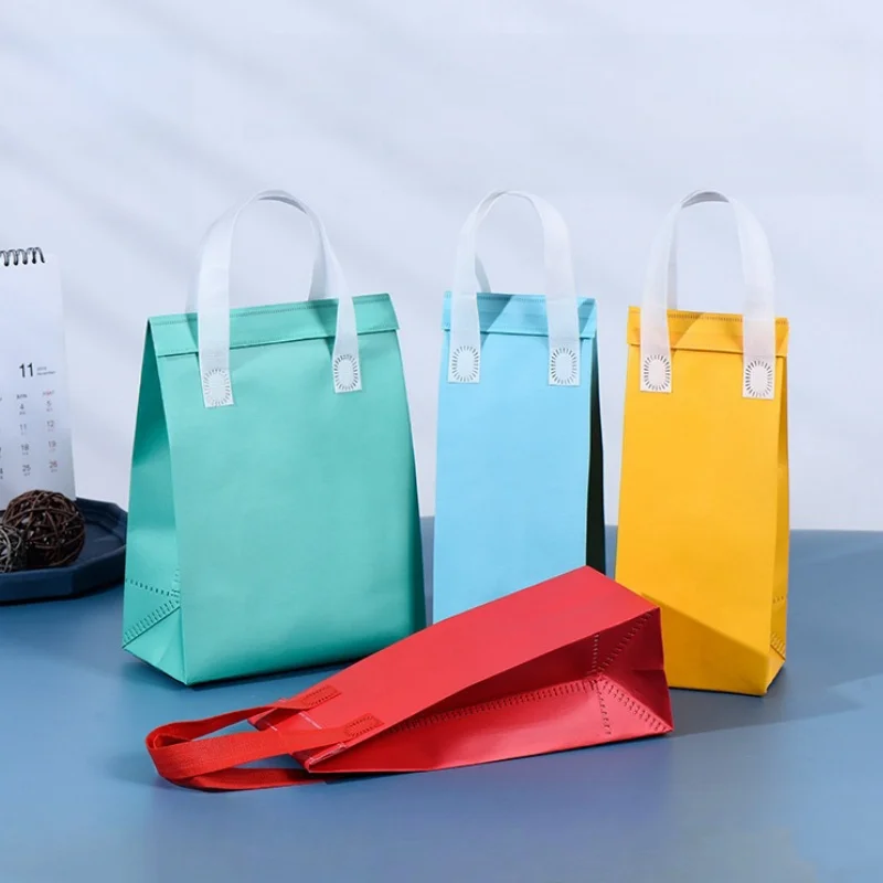 StoBag 10pcs Non-woven Insulation Lunch Tote Bags Portable Fabric Food Drinks Packaging Keep Warm Cold Delivery Reusable Pouches