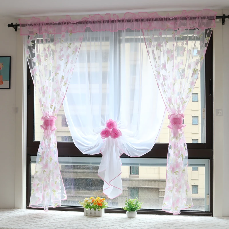 Stereoskopische Voile-Fenstervorhänge im Blumenstil, modischer Blumen-bedruckter Fenstervorhang für Küche und Schlafzimmer