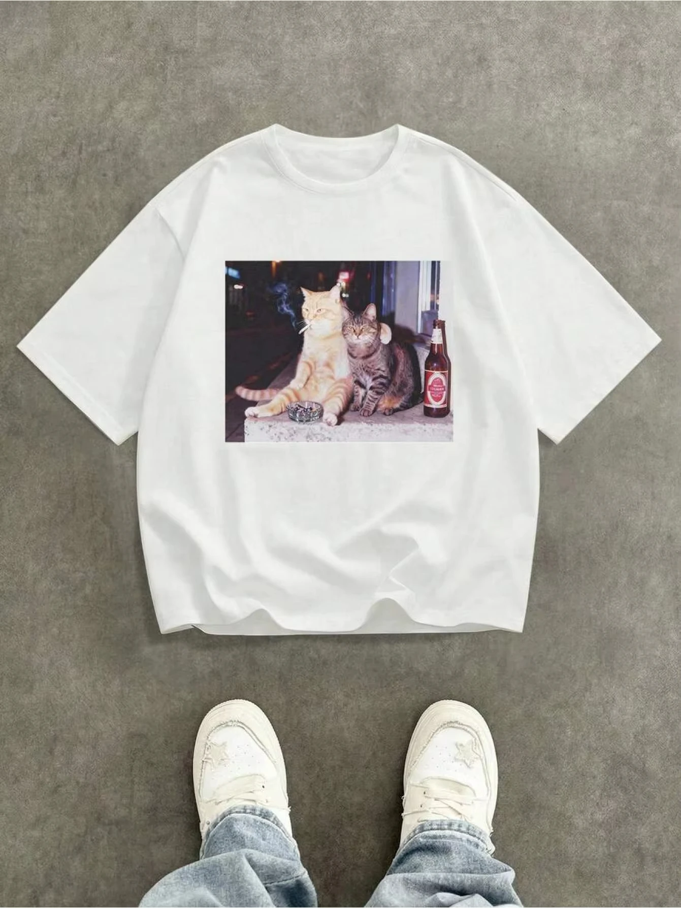 Men'S Casual Loose-Fit Short-Sleeve Print T-Shirt, White, Standard Size, Summer Men'S Graphic Tee, Street Style T-Shirt