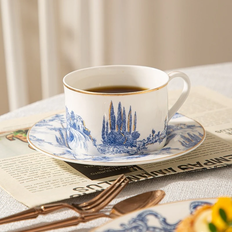 Turkish Style Simple Coffee Cup Saucer Set Gold Rim Ceramic Afternoon Tea Drinkware for Home Kitchen Gift Coffee Cup Set view 4