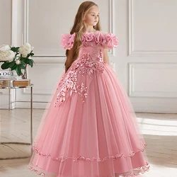 Children's Dress New Birthday Party Girl Princess Dress Embroidered Mesh Wedding Flower Boy Elegant Kids Evening Clothes Costume