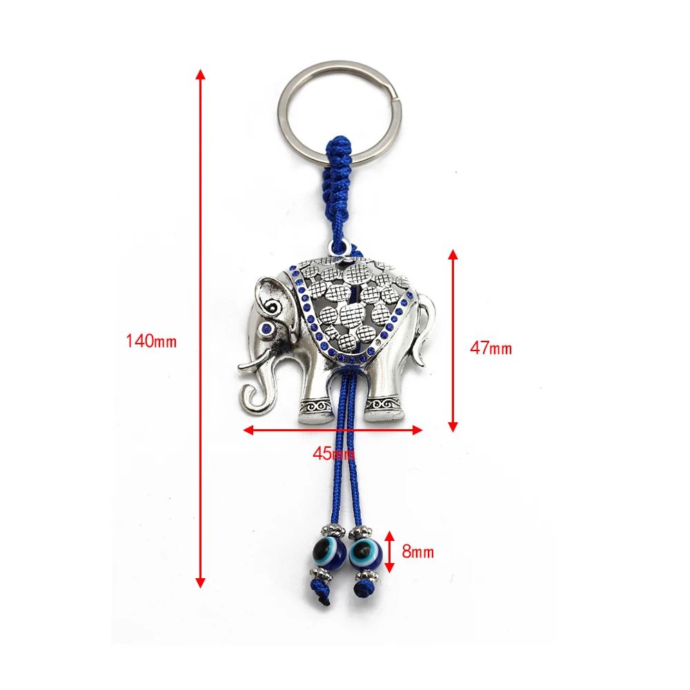 Lucky Eye Alloy Elephant Owl Pendant Keychain Blue Turkish Evil Eye Bead Key Chain Handmade Car keyring for Women Men BE683