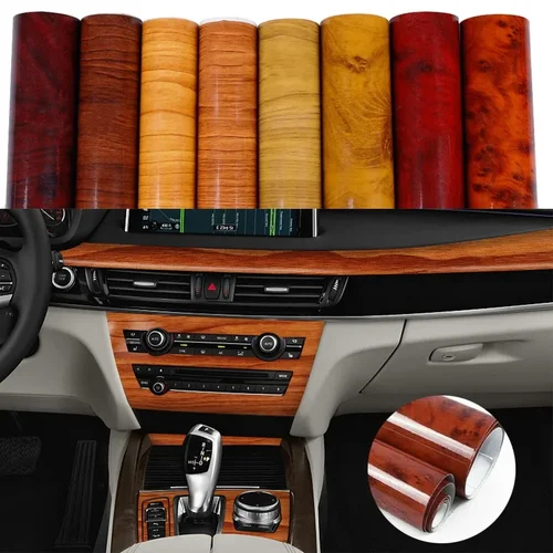 Pegatinas de grano de madera para decoración de carrocería, película texturizada DIY, accesorio Interior de coche, envoltura de calcomanías de PVC, 10x100cm