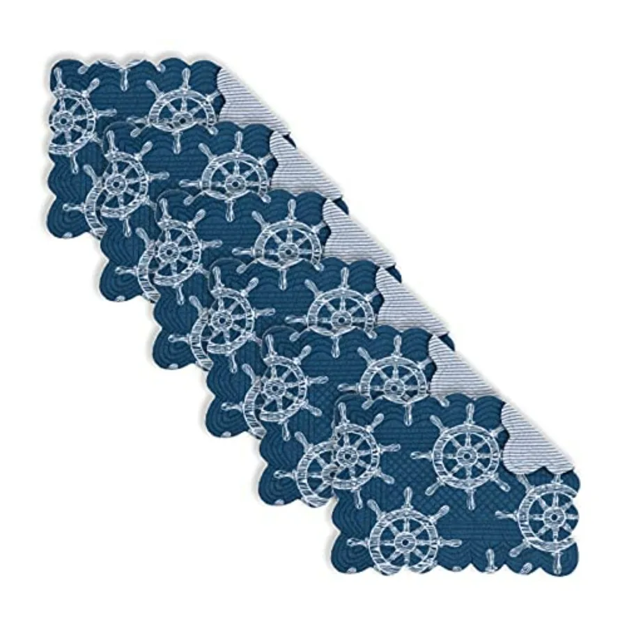 

Maritime Nautical Ship's Wheel Helm Quilted 100 Cotton Placemats Set of 6 All Seasons Summer Beach House Coastal Ship Kitchen D