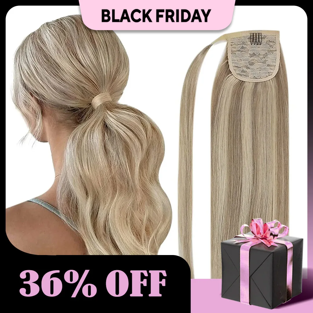 Vesunnyポニーテール人毛14-22 "ハイライトポニーテールエクステンション100% 本物の人間ポニーテールヘアエクステンション80グラム/セット女性のための