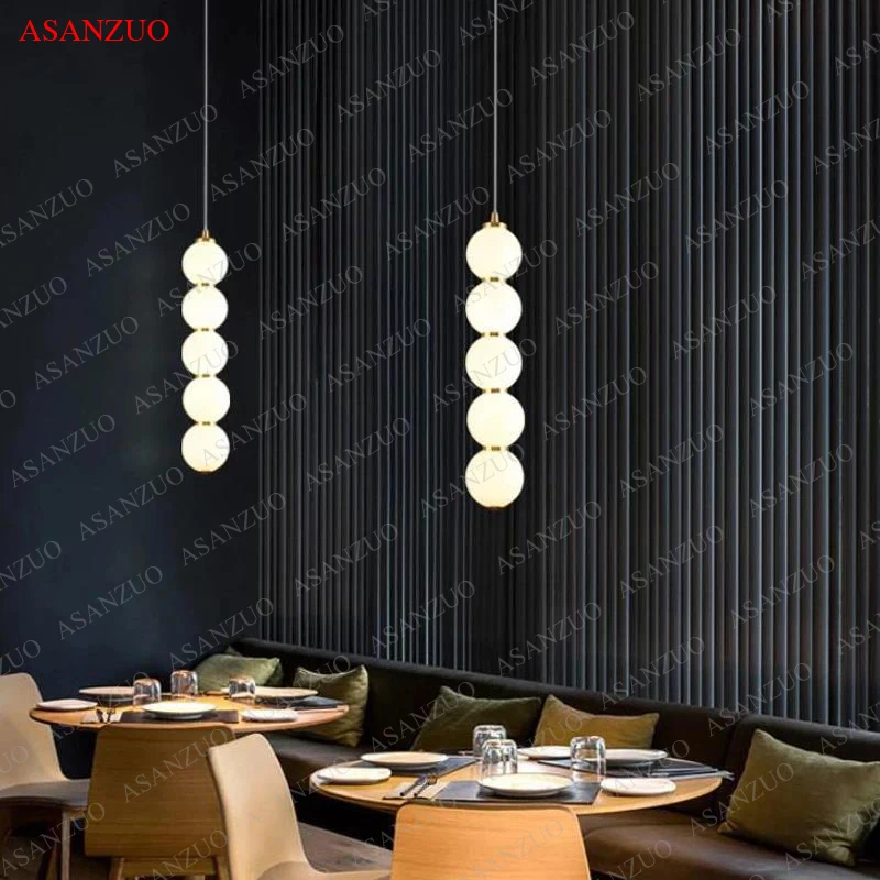 

ASANZUO LED creative string glass ball pendant lights modern dining living room bedroom lamp ins net red Bar decor hanging light