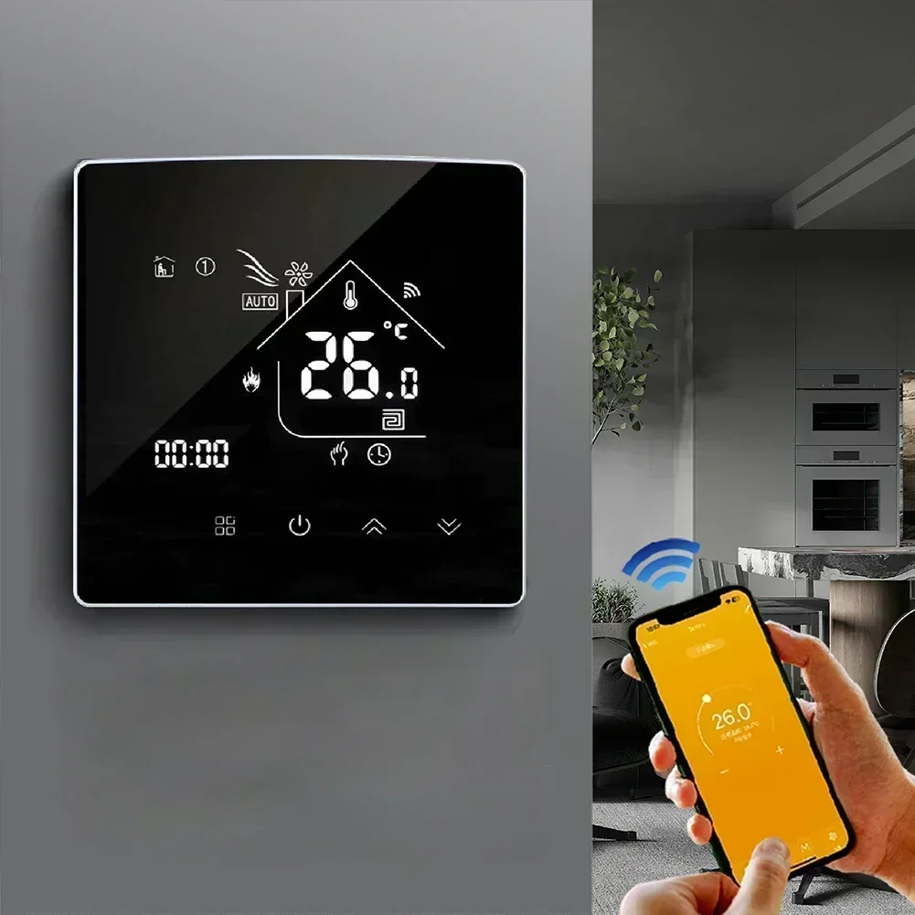 

Умный термостат с сенсорным экраном и дистанционным управлением для систем домашнего отопления, поддерживающий ручные автоматические и программируемые режимы