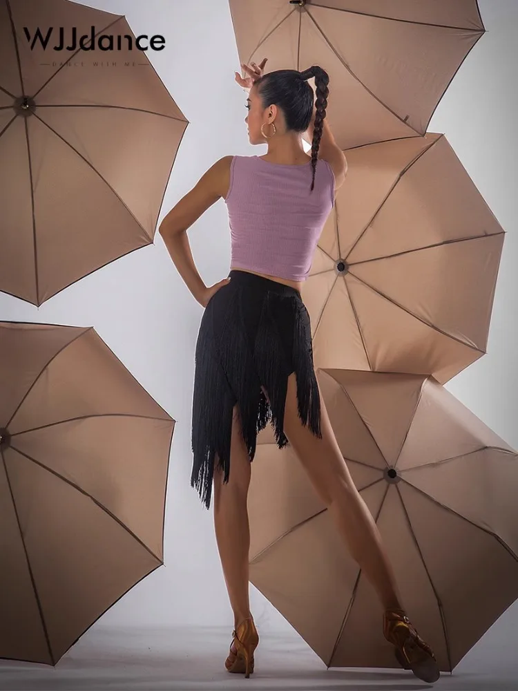 

Latin Dance Half length Skirt for Women 2024 New Multi layer Tassel Slanted Short Skirt National Standard Practice Dress