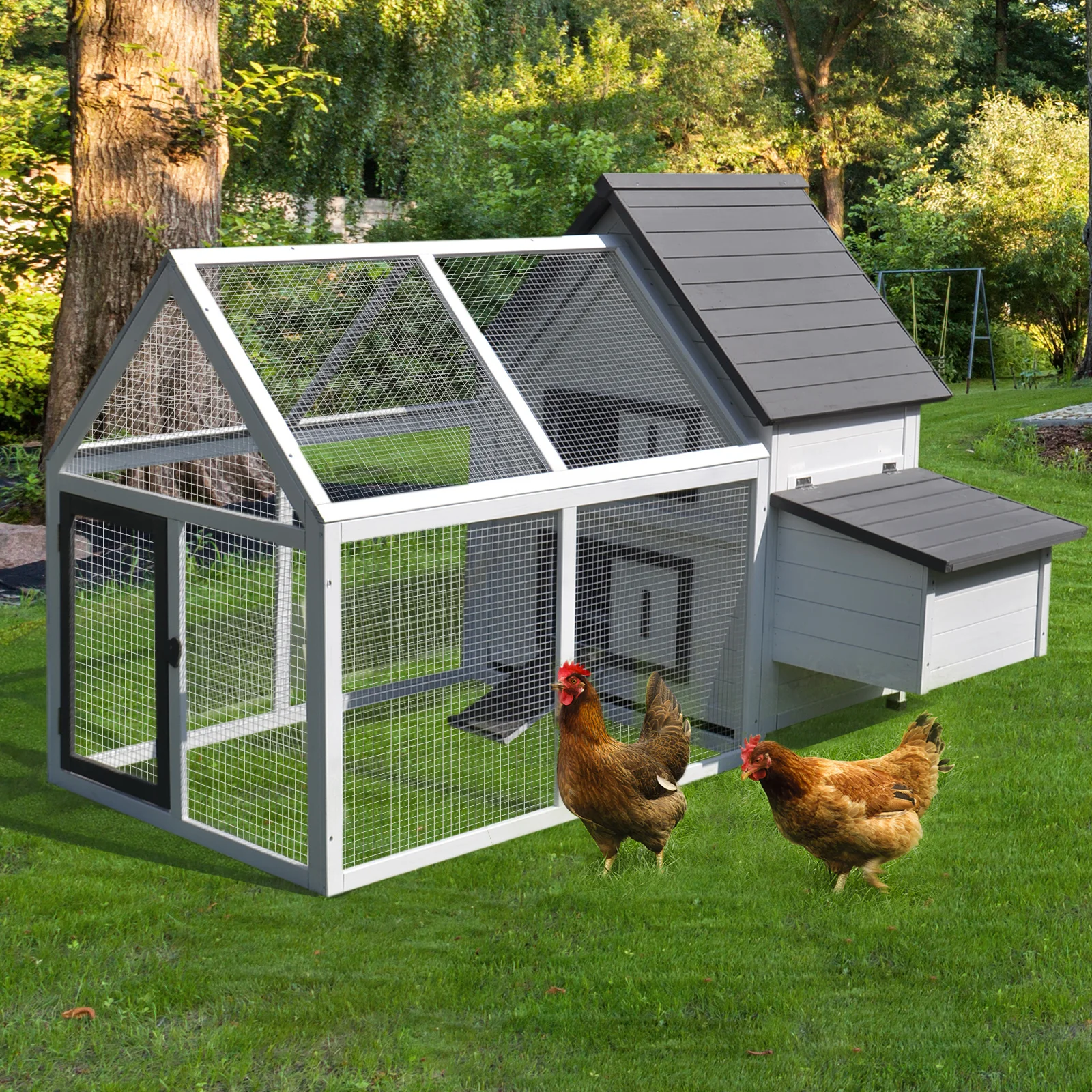PawHut-gallinero de madera con caja de anidación, jaula de aves de corral para mascotas, 166x124x112cm