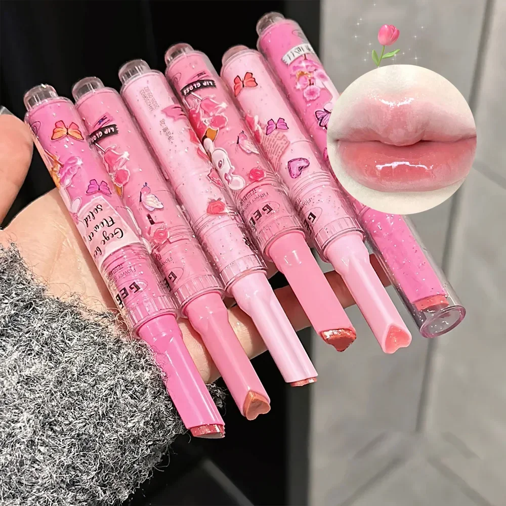 Gege Bear Garden bálsamo labial de color acuoso, bálsamo labial hidratante de larga duración y delicado, brillo de labios sólido de conejo rosa