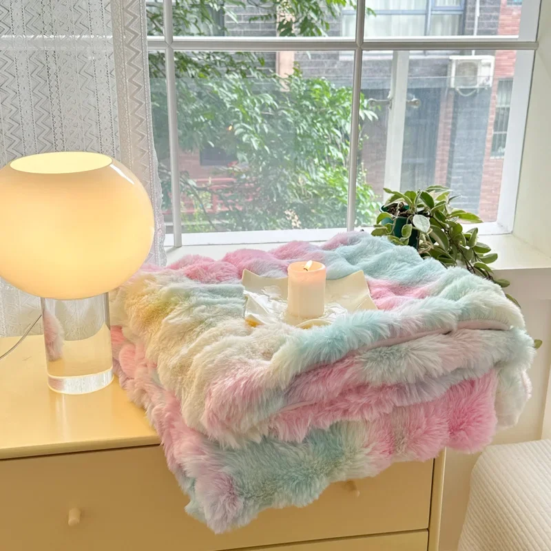 Super Comfort Oversized Warm Thick Bubble Double Sided Plush Rabbit Faux Fur Throw Blanket Fluffy Blanket Soft Cozy Blanket