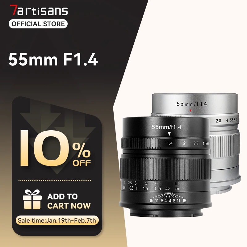 7artisans 55mm F1.4 MF Large Aperture Portrait Prime Lens For Sony E A6600 Canon EOS-M M50 FujiX X-A1 X-T1 Micro 4/3 E-PL1 E-M10