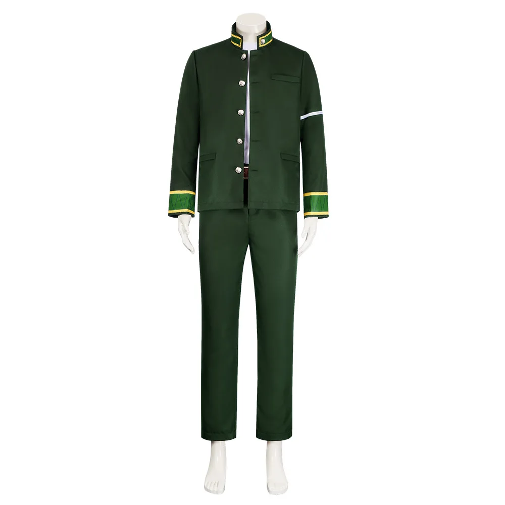 Haruka Sakura Cosplay Hayato Su Costume Green DK Trench Pant White Pant School Uniform Set for Halloween Party for Adult Man