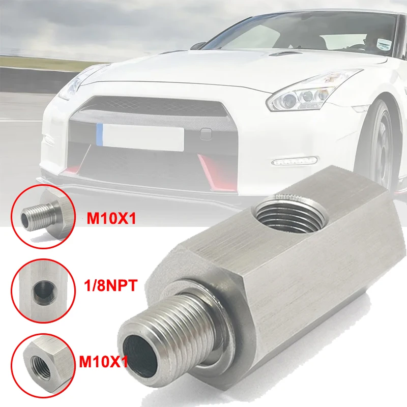 M10x1 to 1/8NPT Stainless Steel Engine Turbocharger Connector Three-Way Hydraulic Adapter Automotive Parts
