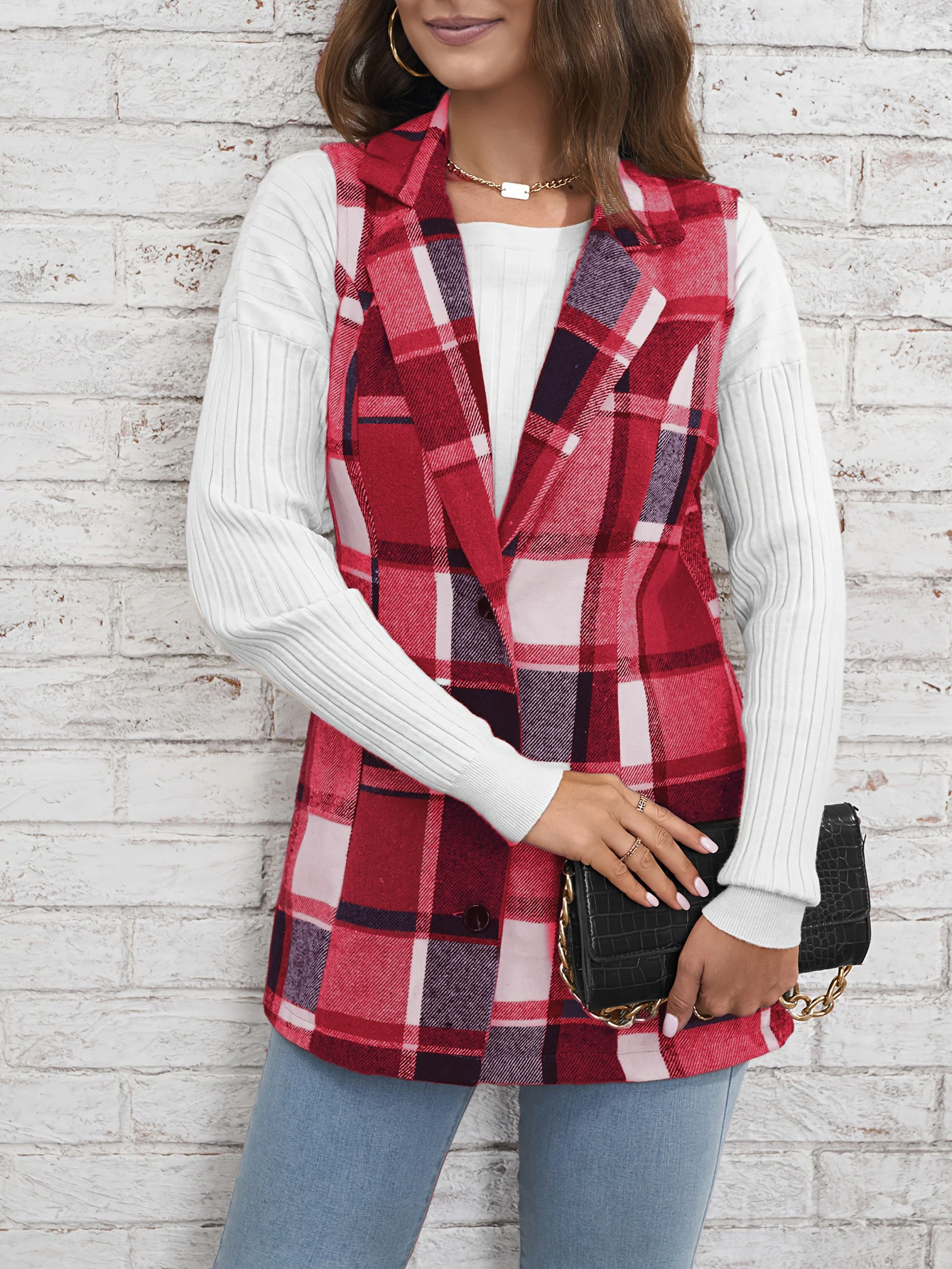 

Women's Autumn Winter 2025 Vests Comfortable Geometric Full Print Sleeveless Lapel Open Front Daily Basic Vests