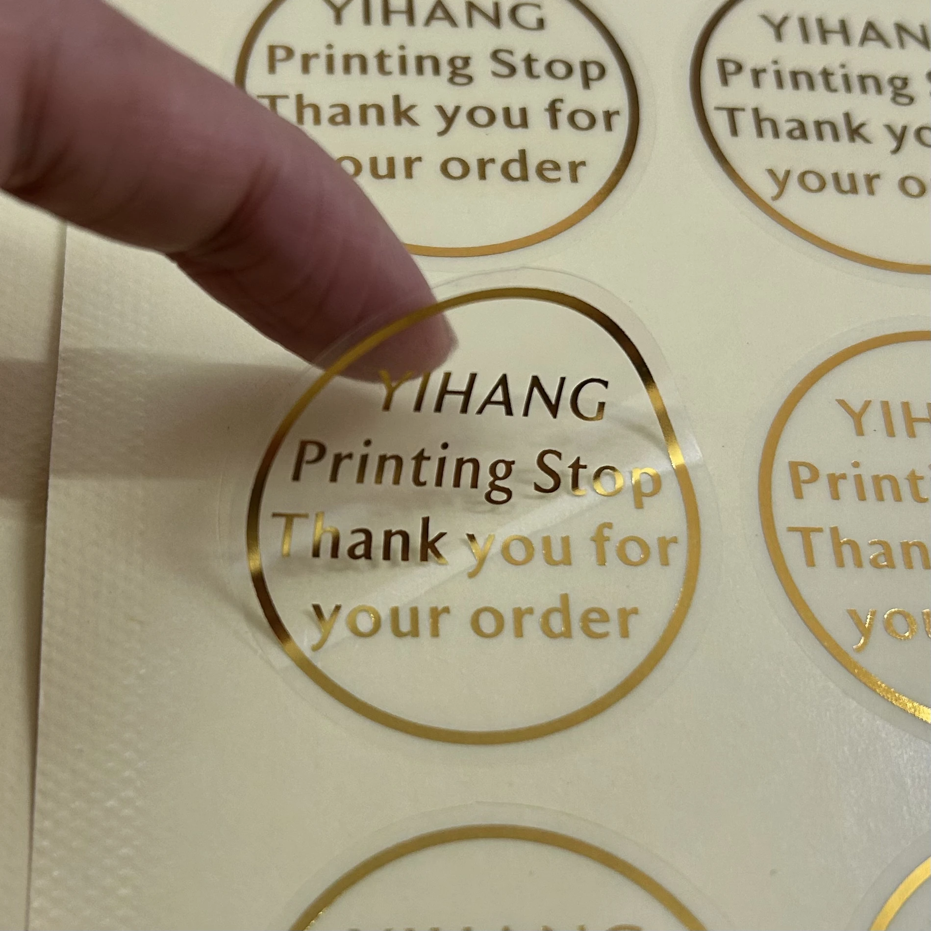 gold font transparent stickers,transparent adhesive,  customize various shapes, customize logos, any text