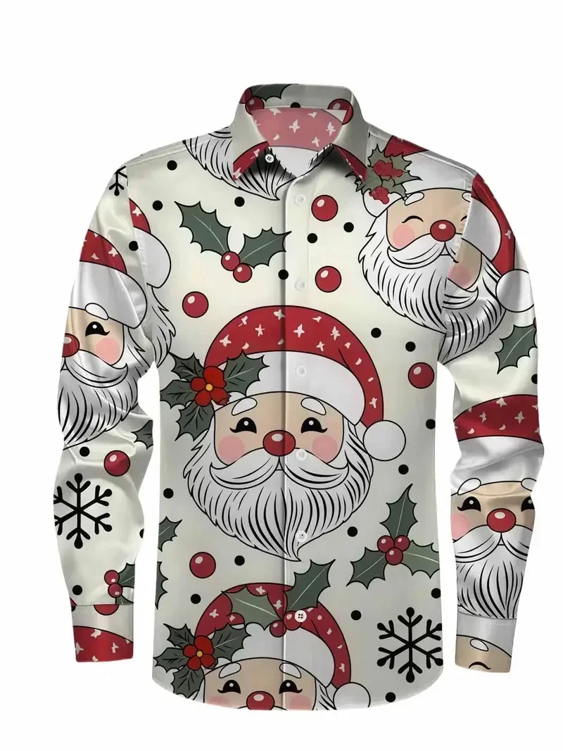 2026 New Men's Festive Holiday Party Long Sleeved Shirt with 3D Christmas Print, Fashionable Elegant Snowman New Year Soft Shirt